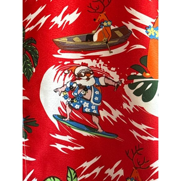 SSLR Mens Collection Hawaiian Surfing Santa Red Short Sleeve Button-Up Shirt 3XL - Picture 4 of 7